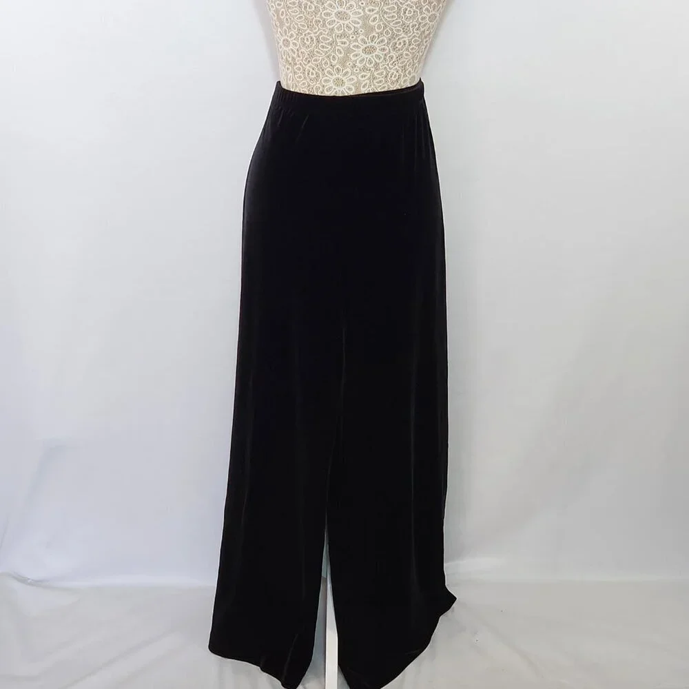Chico's SZ 3/16S Black Velvet Stretch Knit Wide Leg Elastic Waist Pull On Pants - Picture 5 of 11